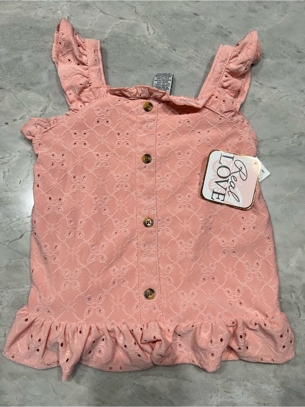 Girls' Pink Eyelet Ruffle Button-Front Tank Top